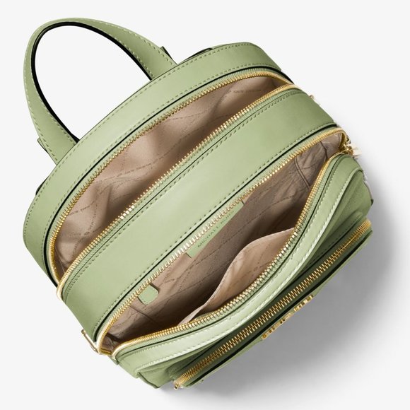 New Michael Kors Jaycee Medium Zip Pocket Backpack Leather Light Sage - Picture 3 of 4